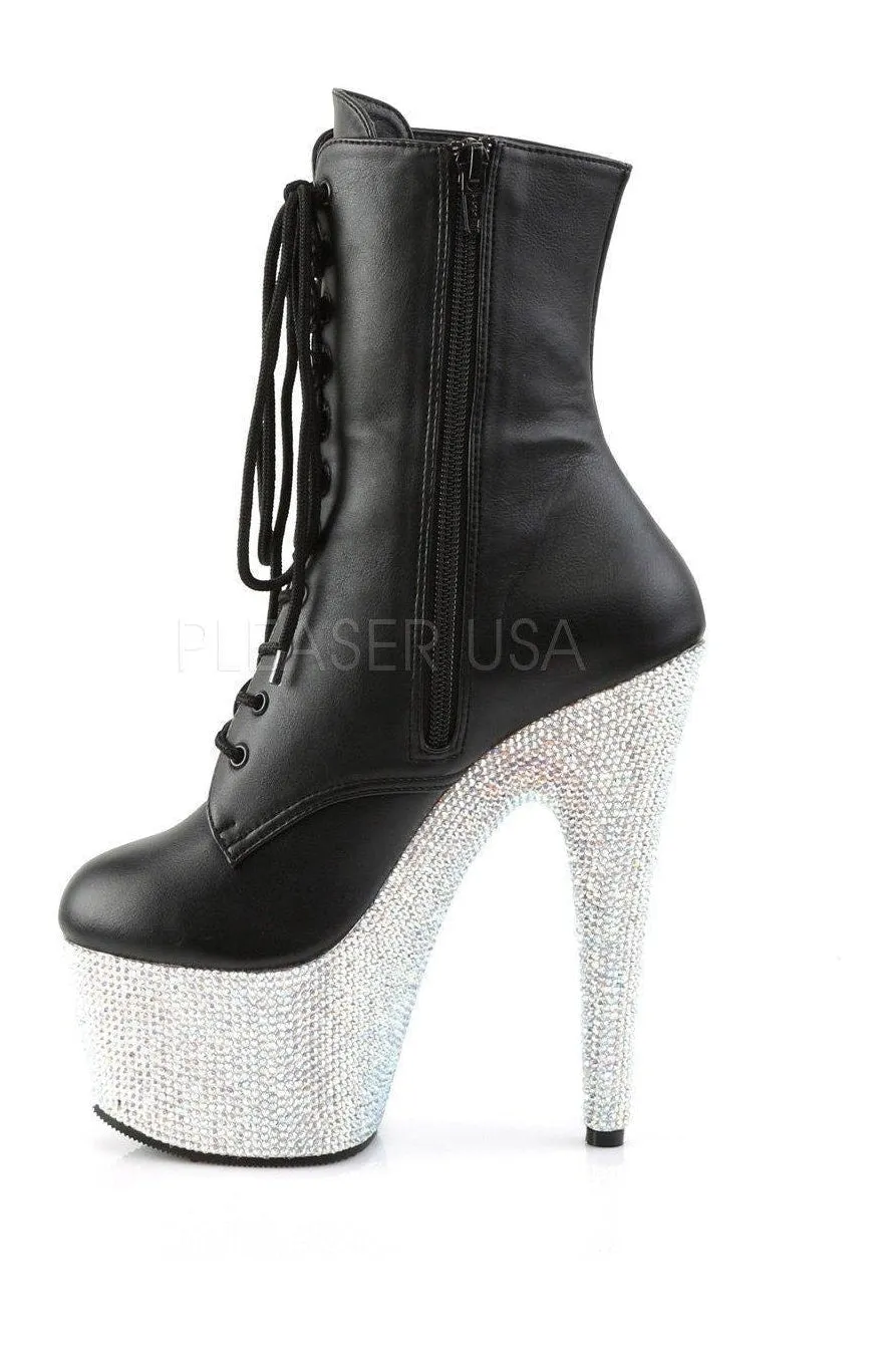 BEJEWELED-1020-7 Platform Boot  | Black Faux Leather