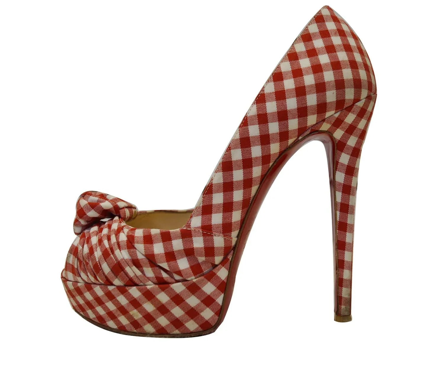 Christian Louboutin Greissimo Gingham Checkered Peep Toe Pumps -Sale