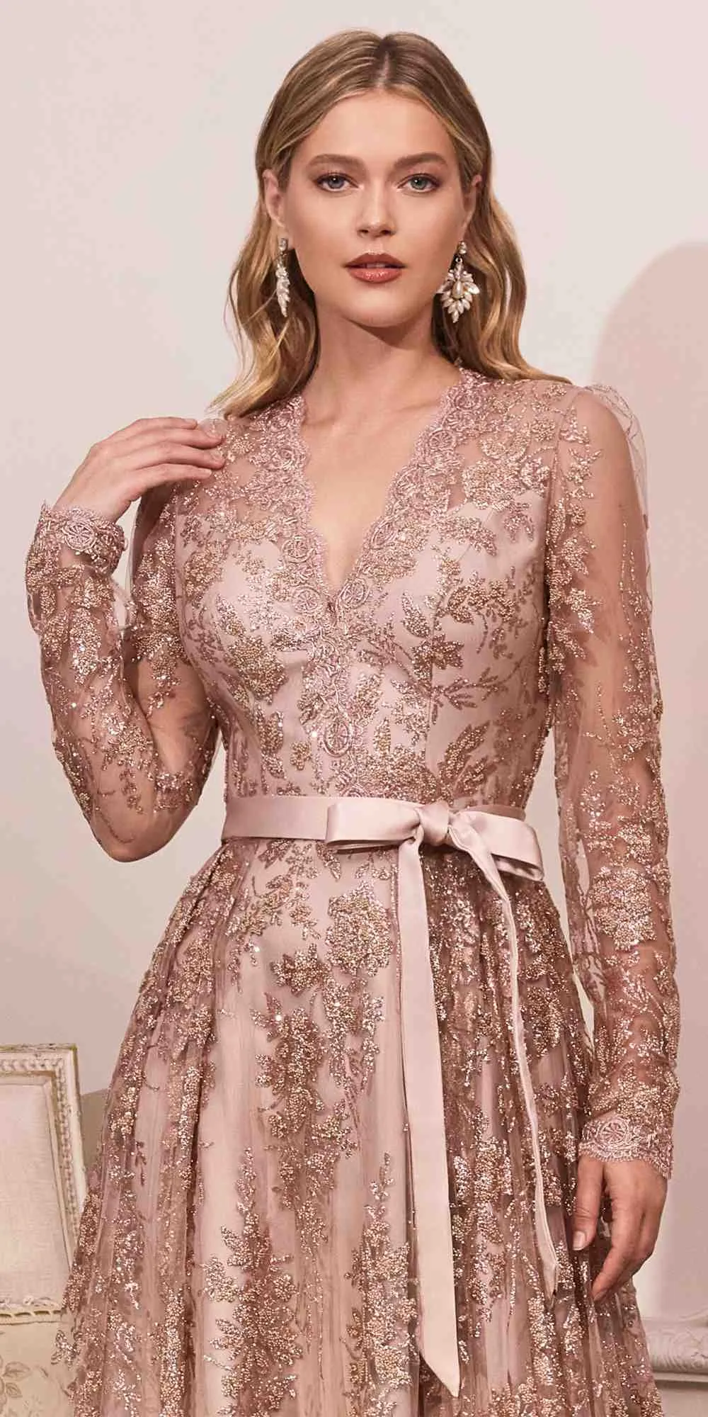 Cinderella Divine CD233 Long Sleeve Embellished Ball Gown