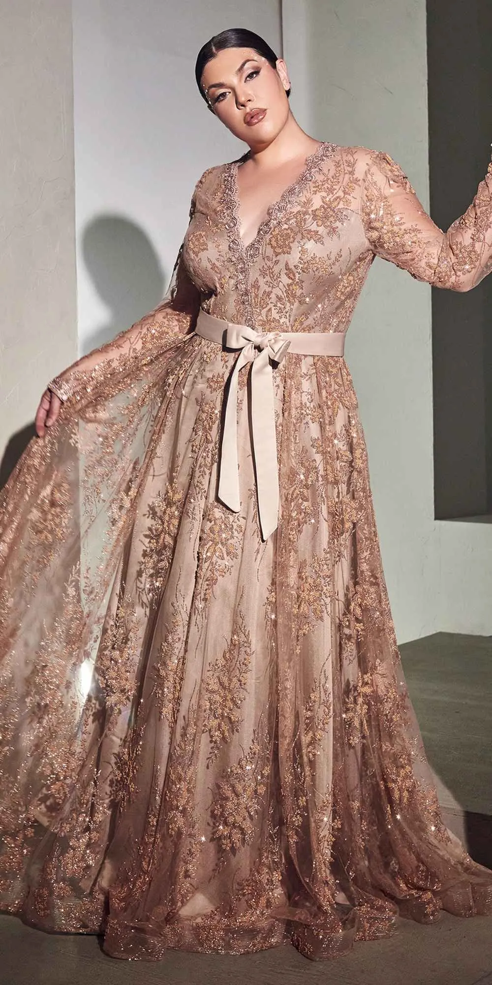 Cinderella Divine CD233 Long Sleeve Embellished Ball Gown