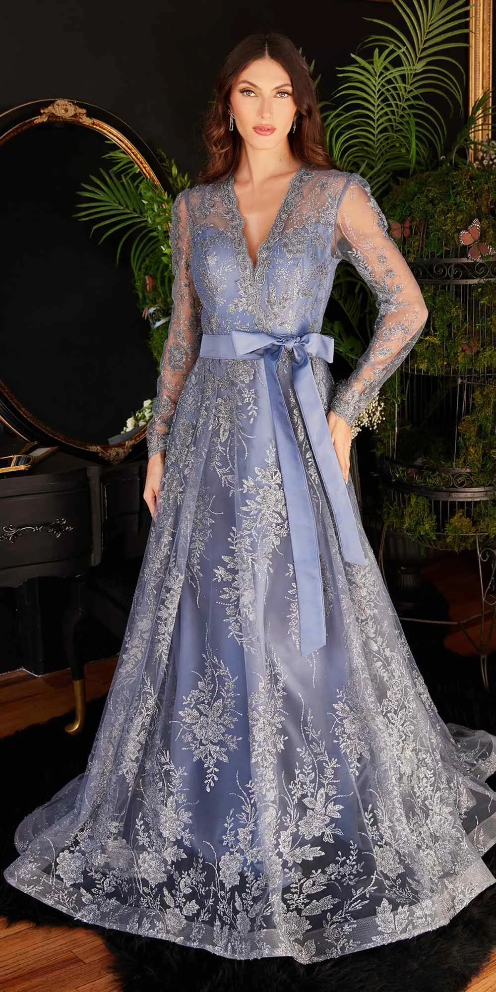 Cinderella Divine CD233 Long Sleeve Embellished Ball Gown