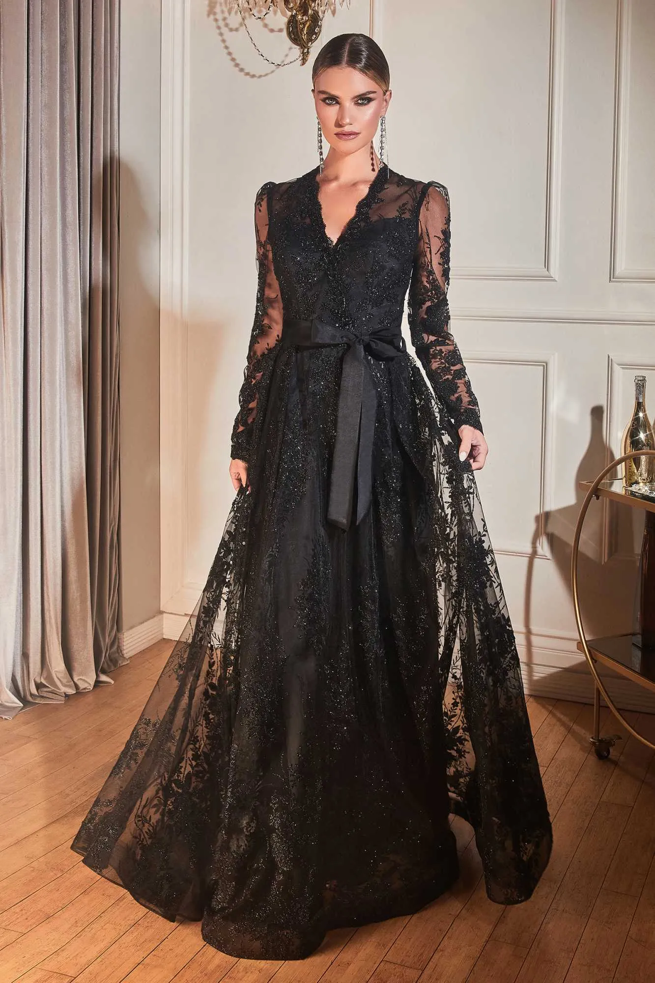 Cinderella Divine CD233 Long Sleeve Embellished Ball Gown