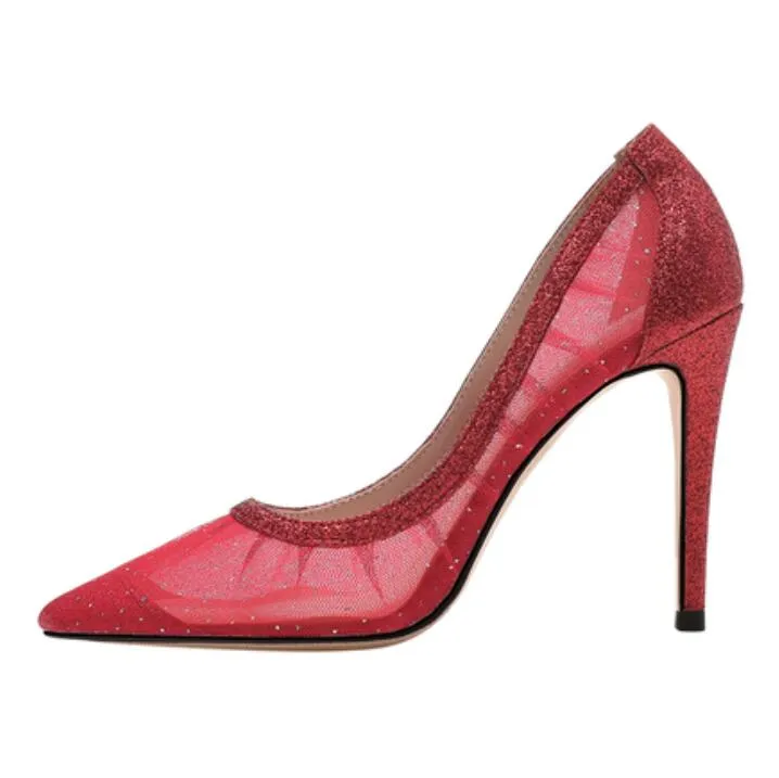 Glitter Lace Mesh Heels For Petite Feet Ladies GS379