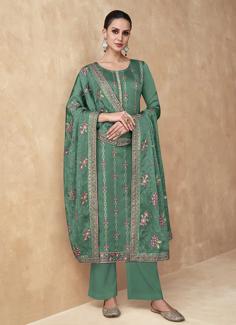 Green Sequence Embroidery Salwar Kameez