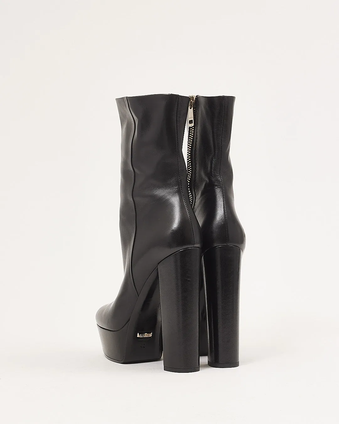 Gucci Black Leather Platform Heel Booties - 40