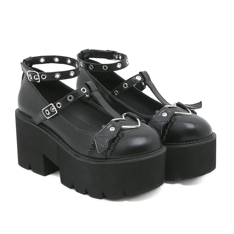 Heart Buckle Bat Wing Shoes