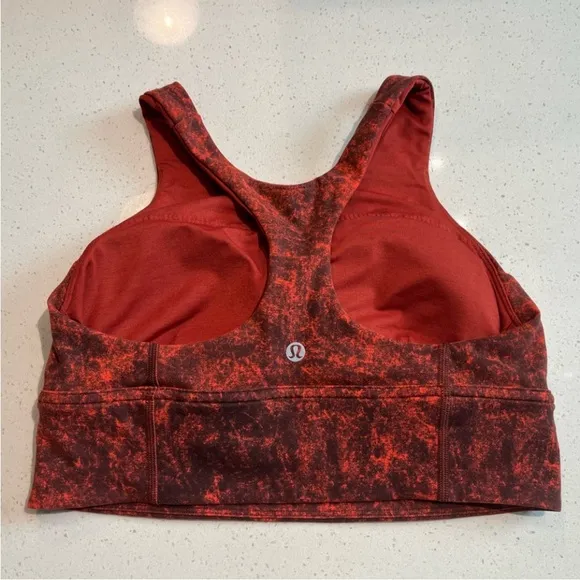 Lululemon Wunder Train Longline Bra in Denim Wash Print Autumn Red Black Size 8