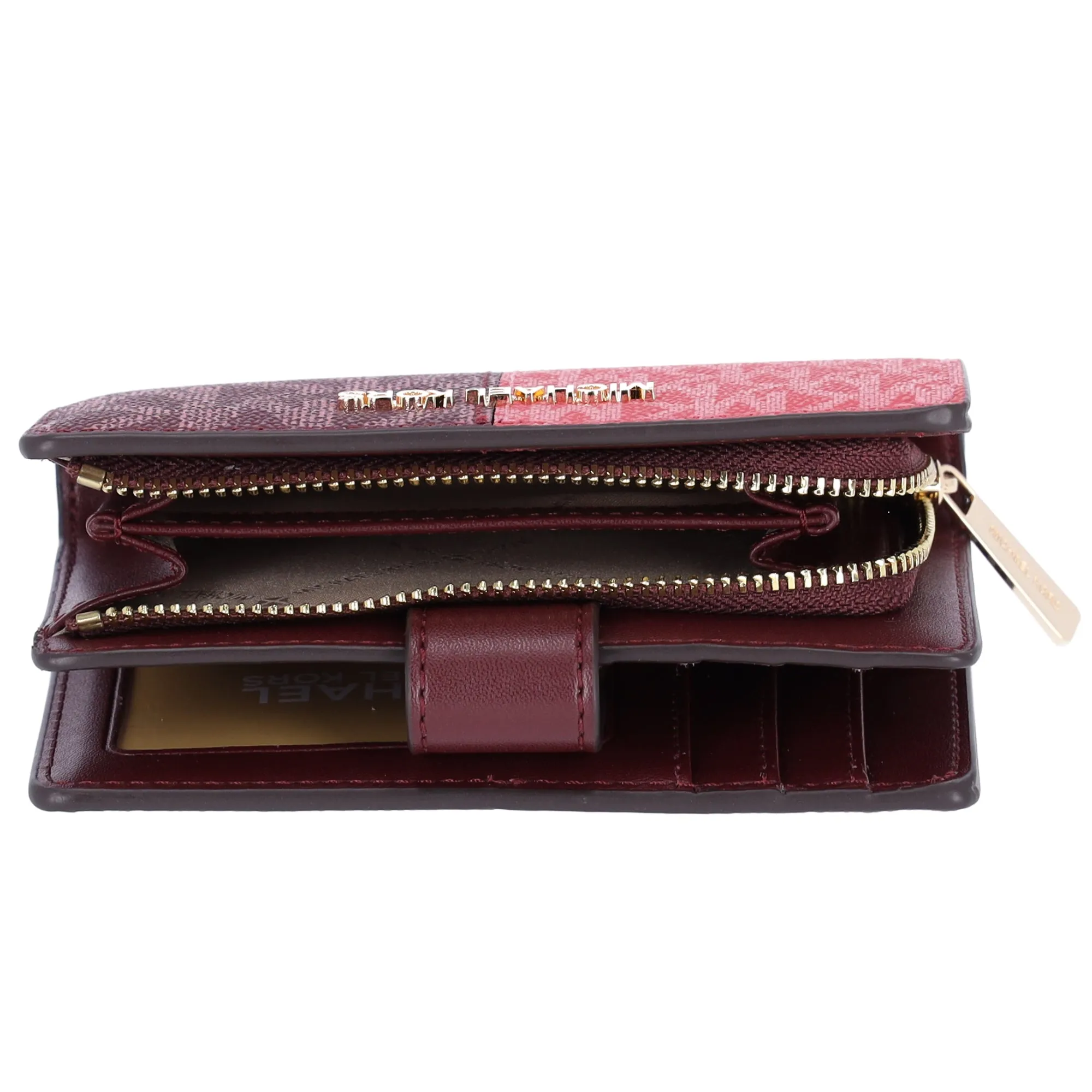 Michael Kors Jet Set Medium Bifold Zip Coin Signature Wallet Oxblood Multi MK