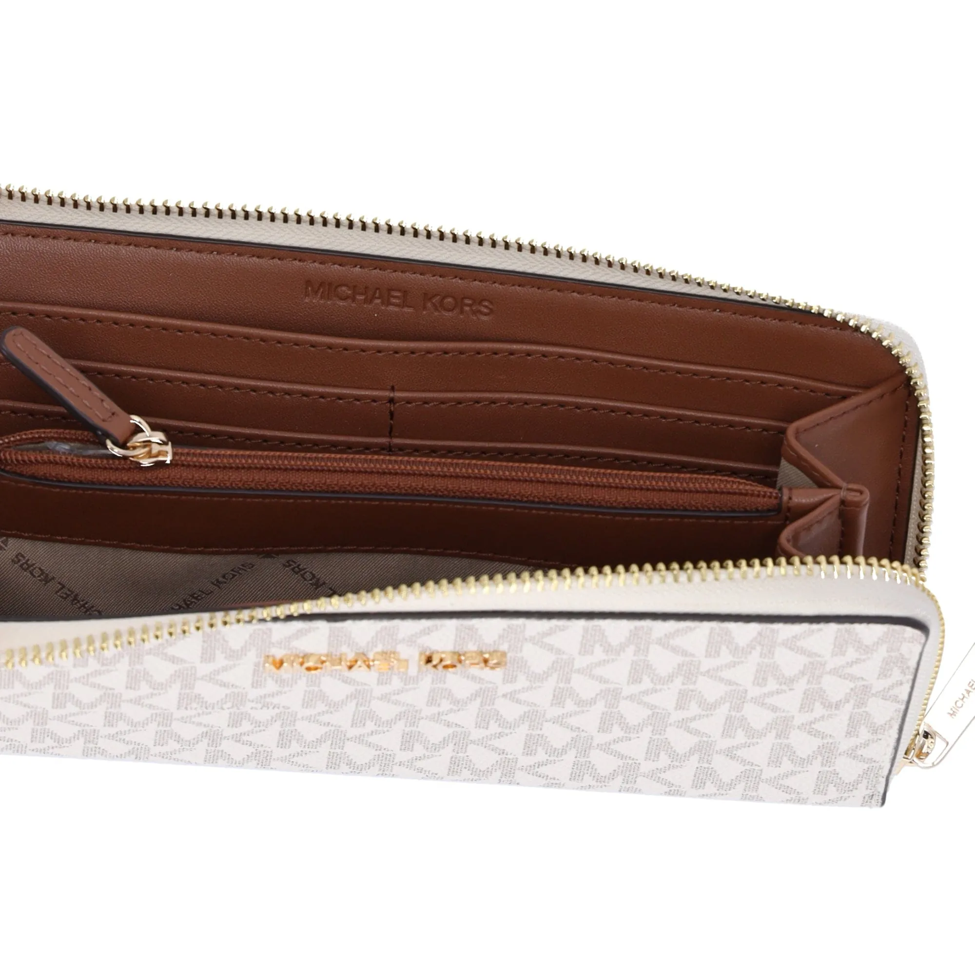 Michael Kors Jet Set Travel Large Logo Quarter Zip wallet Vanilla MK Signature