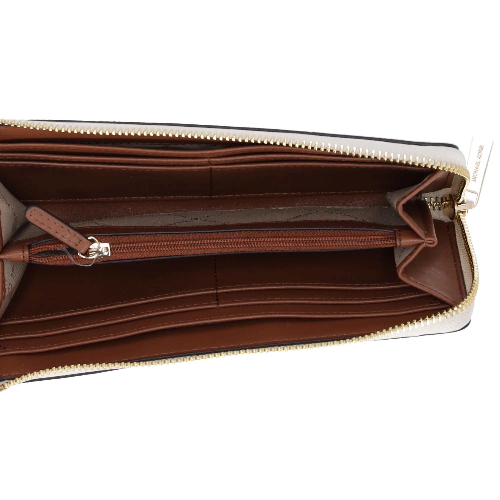 Michael Kors Jet Set Travel Large Logo Quarter Zip wallet Vanilla MK Signature