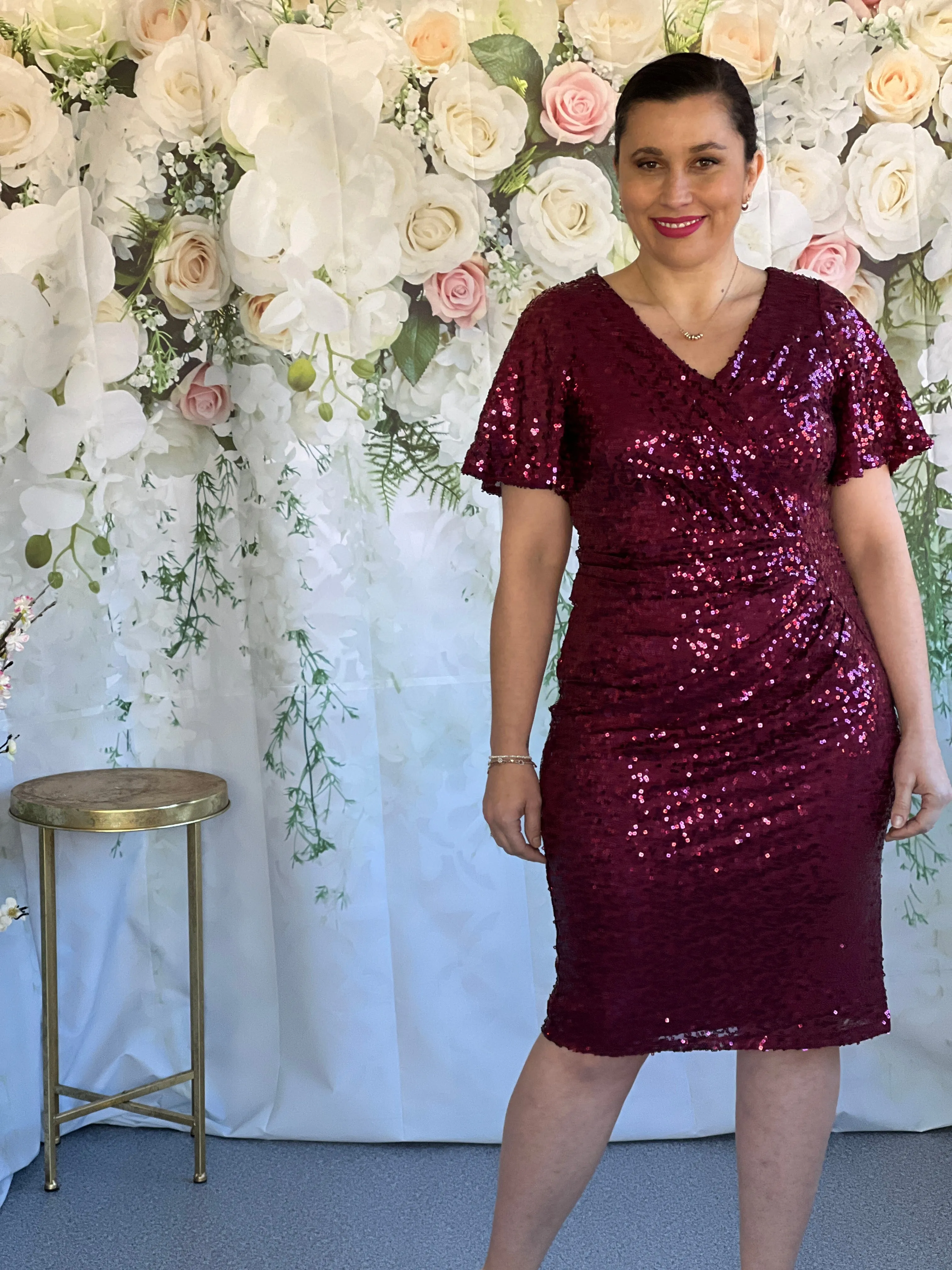 Olympia Burgundy Sequin Evening Dress