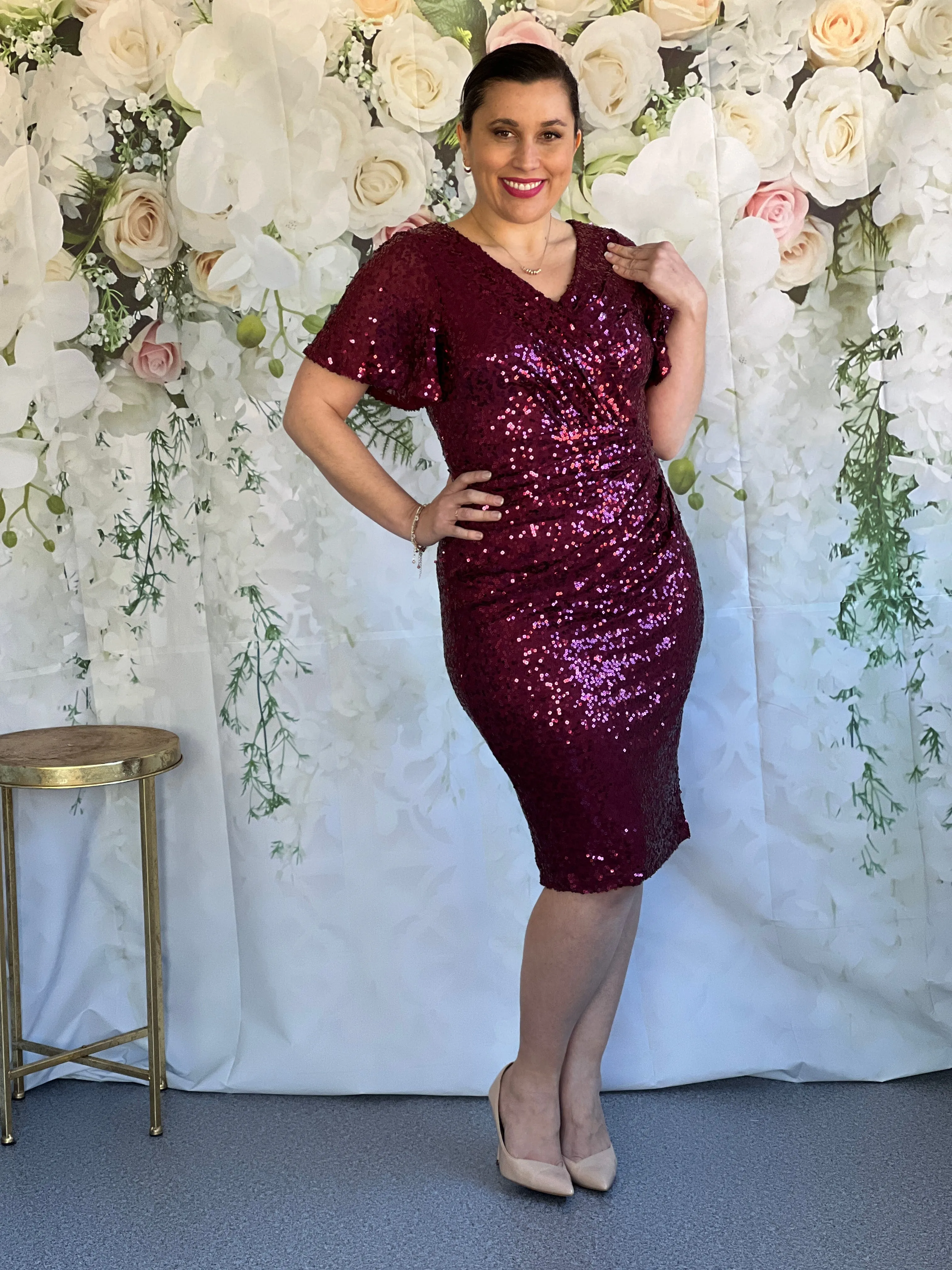 Olympia Burgundy Sequin Evening Dress