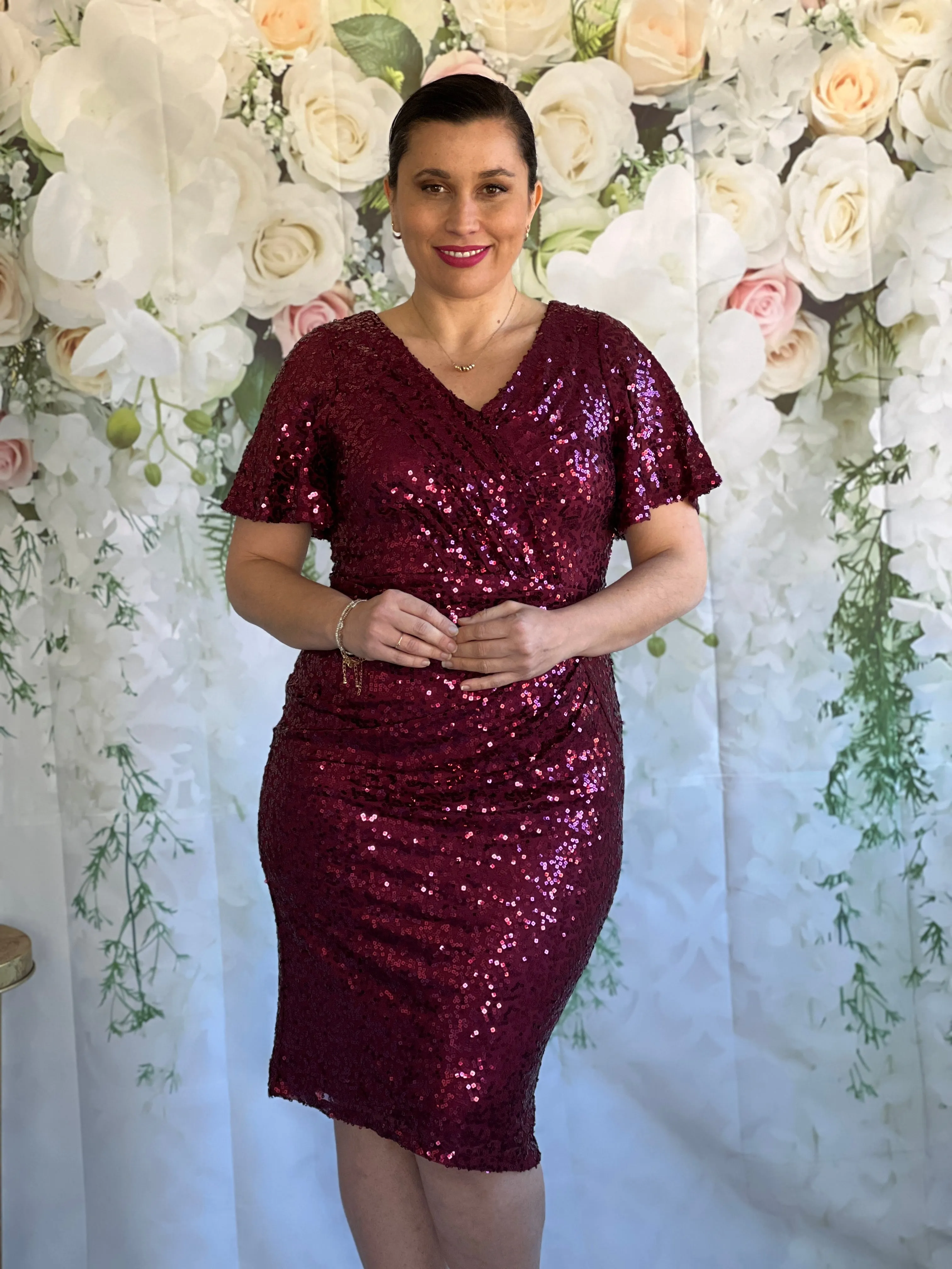 Olympia Burgundy Sequin Evening Dress