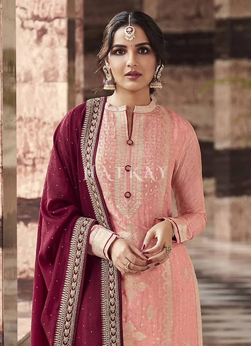Peach And Red Salwar Suit