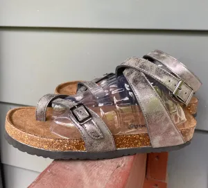 Pewter Ankle Wrap Sandals