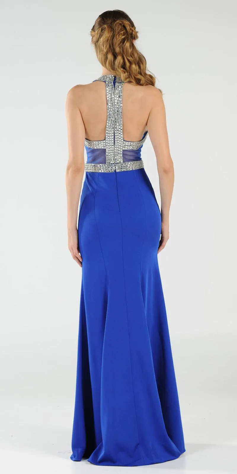 Poly USA 8066 High Neckline Embellished Gown Keyhole Bodice Black