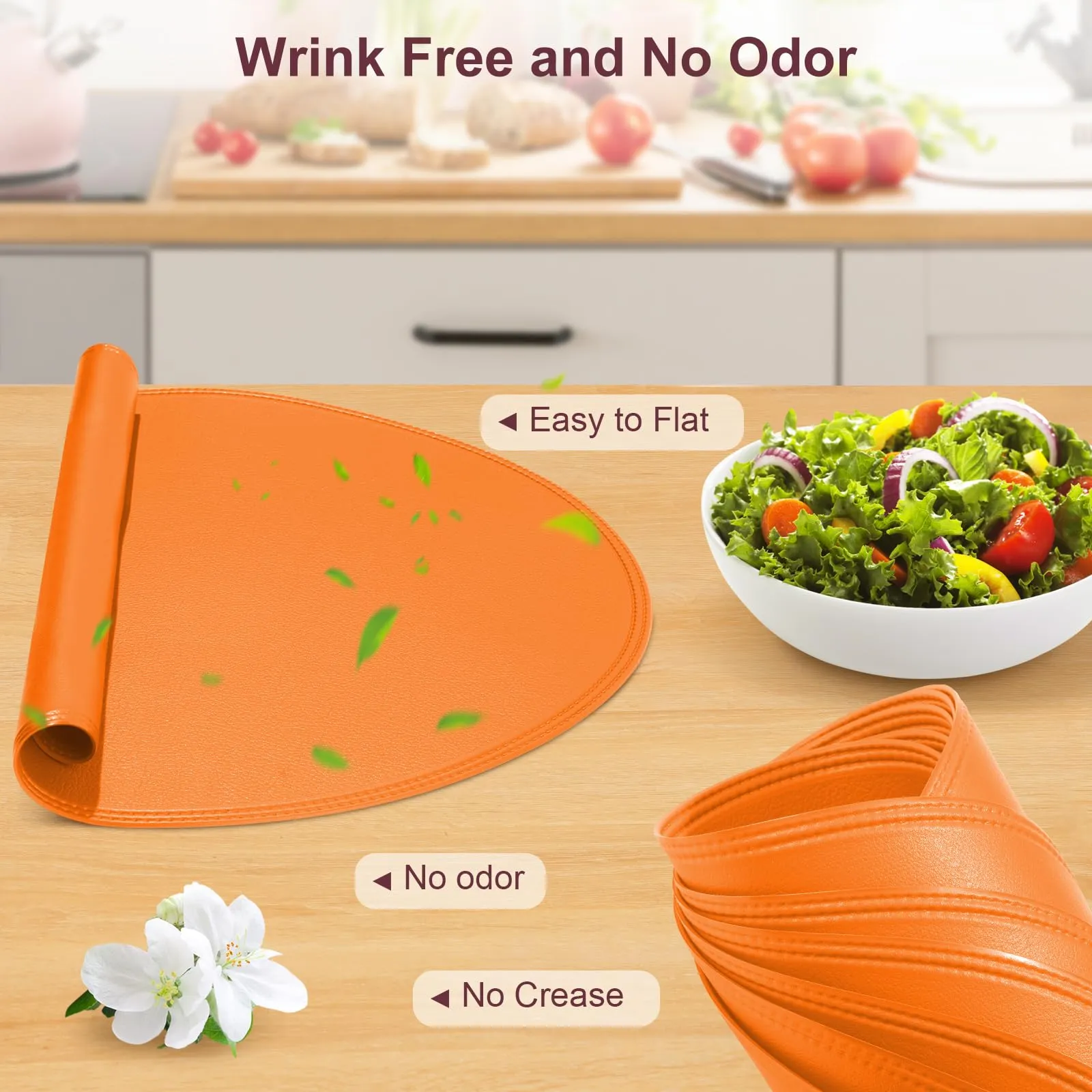 Rinpon Faux Leather Thanksgiving Placemats, Waterproof Non-Slip Round PlaceMats Set of 6