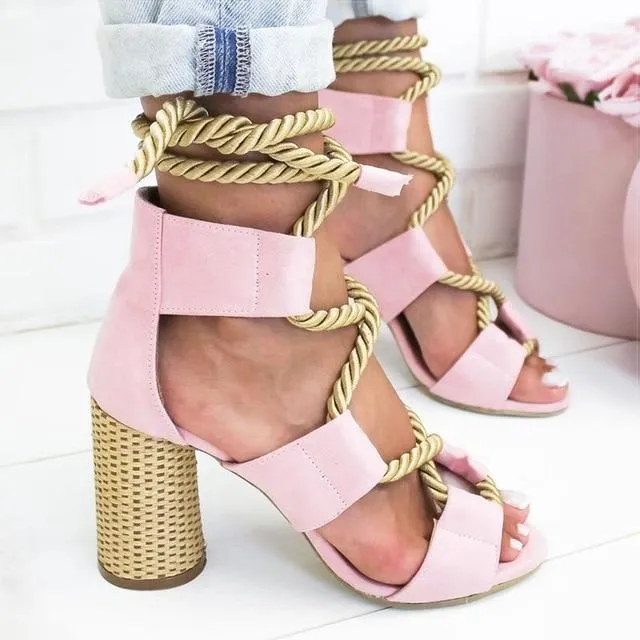 Sandals Lace Up Shoes Woman Heels Sandals