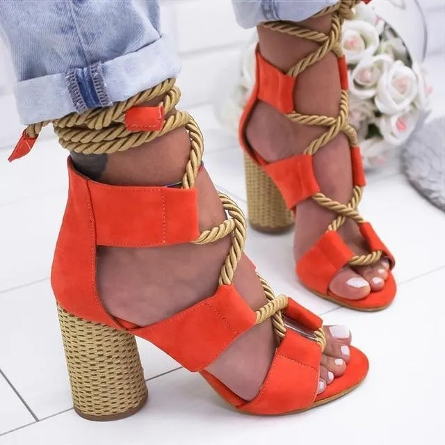 Sandals Lace Up Shoes Woman Heels Sandals