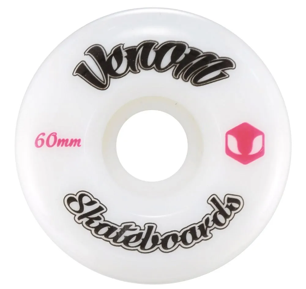 Venom Skateboards Logo White Skateboard Wheels & Bones Reds Bearings Pack