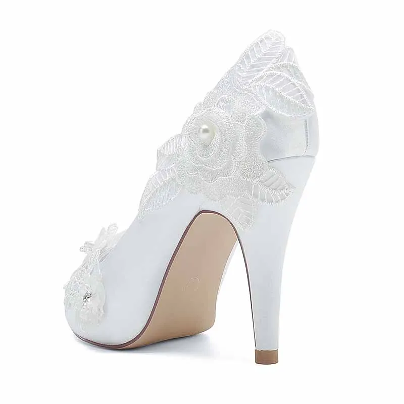 Wedding Shoes Peep Toe Stiletto Lace Satin Bridal Heels